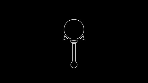 White Line Medieval Chained Mace Ball Icon Isolated Black Background — Stockvideo