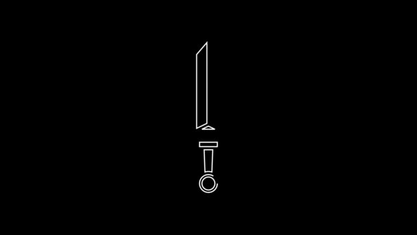 White Line Medieval Sword Icon Isolated Black Background Medieval Weapon — Stockvideo