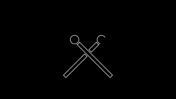 White Line Crossed Medieval Spears Icon Isolated Black Background Medieval — Vídeo de Stock