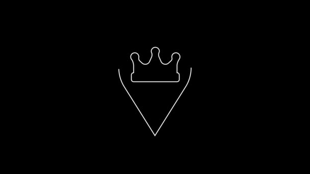 White Line Location King Crown Icon Isolated Black Background Video — Vídeo de Stock