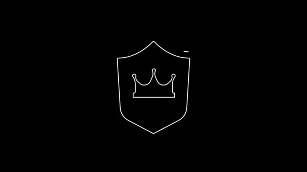 White Line Shield Crown Icon Isolated Black Background Video Motion — Video Stock