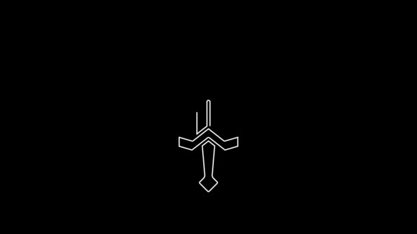 White Line Medieval Sword Icon Isolated Black Background Medieval Weapon — Vídeo de stock