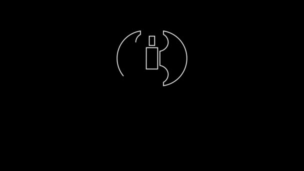 White Line Medieval Axe Icon Isolated Black Background Battle Axe — Stock videók