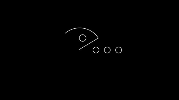 Белая Линия Pacman Едой Значок Выделен Черном Фоне Иконка Аркадной — стоковое видео