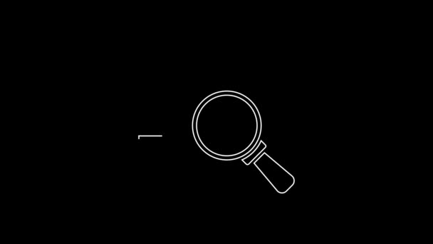 White Line Magnifying Glass Data Analysis Icon Isolated Black Background — Stockvideo