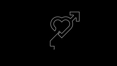 Siyah arkaplanda beyaz çizgi cinsiyet simgesi izole edildi. Erkek ve kadın sembolleri. Seks sembolü. 4K Video hareketli grafik canlandırması.