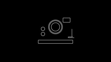 Beyaz çizgi fotoğraf makinesi simgesi siyah arkaplanda izole edildi. Fotoğraf makinesi simgesi. 4K Video hareketli grafik canlandırması.