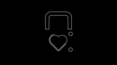 Beyaz çizgi Kilit ve kalp simgesi siyah arkaplanda izole edildi. Kilitli Kalp. Aşk sembolü ve anahtar deliği işareti. Sevgililer Günü sembolü. 4K Video hareketli grafik canlandırması.