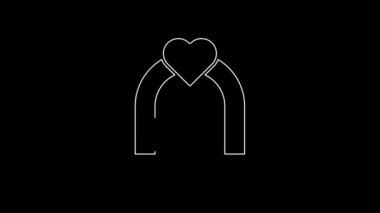 Beyaz çizgi düğün simgesi siyah arka planda izole edildi. Düğün dekorasyonu. 4K Video hareketli grafik canlandırması.