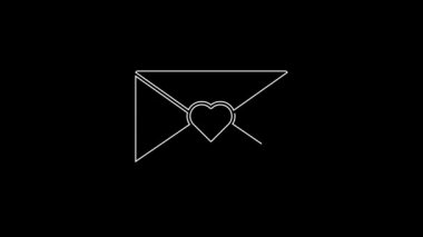 Sevgililer Günü kalp ikonlu beyaz çizgi siyah arka planda izole edildi. Mesaj aşkım. Aşk ve romantizm mektubu. 4K Video hareketli grafik canlandırması.