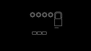 White line Credit card with lock icon isolated on black background. Locked bank card. Security, safety, protection. Concept of a safe payment. 4K Video motion graphic animation.