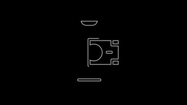White line Mobile banking icon isolated on black background. Transfer money through mobile banking on the mobile phone screen. 4K Video motion graphic animation.