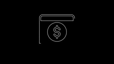 White line Laptop with dollar icon isolated on black background. Sending money around the world, money transfer, online banking, financial transaction. 4K Video motion graphic animation.