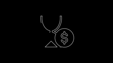 White line Hourglass with dollar icon isolated on black background. Money time. Sandglass and money. Growth, income, savings, investment. 4K Video motion graphic animation.