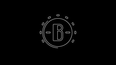 Siyah zemin üzerinde beyaz çizgi kripto para Bitcoin simgesi izole edildi. Madeni para. Engelleme zinciri tabanlı şifreli para birimi. 4K Video hareketli grafik canlandırması.