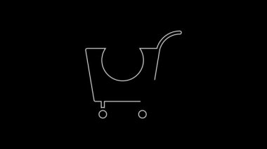 White line Shopping cart and dollar symbol icon isolated on black background. Online buying concept. Delivery service. Supermarket basket. 4K Video motion graphic animation.