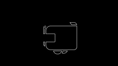 Beyaz çizgili cüzdan, siyah arka planda izole edilmiş kağıt para ikonu. Çanta ikonu. Nakit tasarruf sembolü. 4K Video hareketli grafik canlandırması.