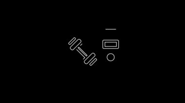 White line Fitness club, gym card icon isolated on black background. 4K Video motion graphic animation.