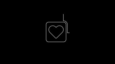 Beyaz çizgi Akıllı saat siyah arkaplanda kalp atış hızı simgesini gösteriyor. Fitness uygulaması konsepti. 4K Video hareketli grafik canlandırması.