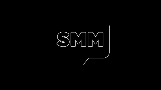White Line Smm Icon Isolated Black Background Social Media Marketing — Vídeos de Stock