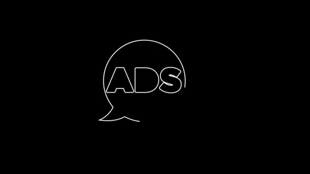 Beyaz Çizgi Reklam Simgesi Siyah Arkaplanda Izole Edildi Pazarlama Tanıtım — Stok video