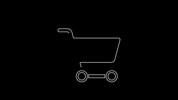White Line Shopping Cart Dollar Symbol Icon Isolated Black Background — Stock video