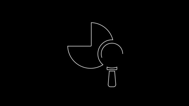 White Line Magnifying Glass Data Analysis Icon Isolated Black Background — Vídeo de stock