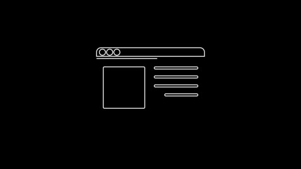 Vit Linje Browser Fönster Ikonen Isolerad Svart Bakgrund Video Motion — Stockvideo