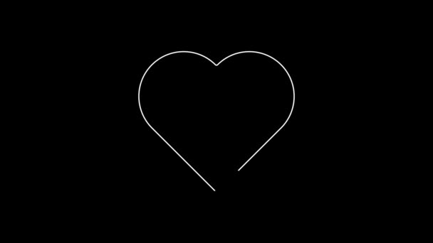 White Line Heart Keyhole Icon Isolated Black Background Locked Heart — Stockvideo