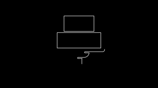 White Line Wedding Cake Icon Isolated Black Background Video Motion — Video Stock