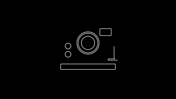 Biała Linia Ikona Aparatu Fotograficznego Izolowana Czarnym Tle Ikona Kamery — Wideo stockowe