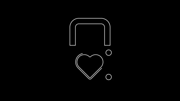 Λευκή Γραμμή Κλείδωμα Και Εικονίδιο Της Καρδιάς Απομονώνονται Μαύρο Φόντο — Αρχείο Βίντεο