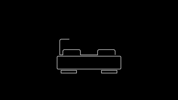 白线卧室图标隔离在黑色背景 婚姻的象征 卧室创意的图标来自蜜月系列 4K视频运动图形动画 — 图库视频影像