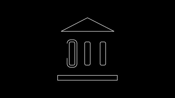 Weiße Linie Bankgebäude Symbol Isoliert Auf Schwarzem Hintergrund Video Motion — Stockvideo