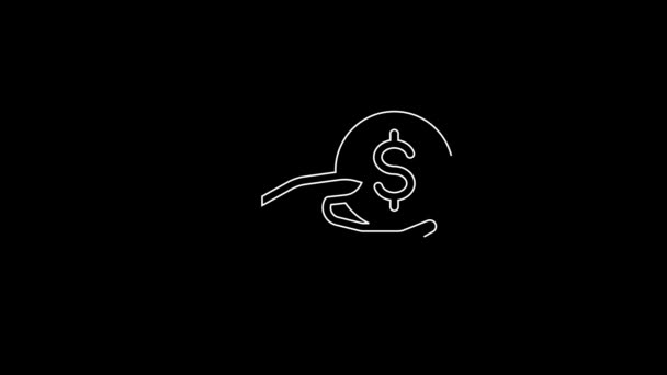 White Line Human Hand Giving Money Icon Isolated Black Background — ストック動画