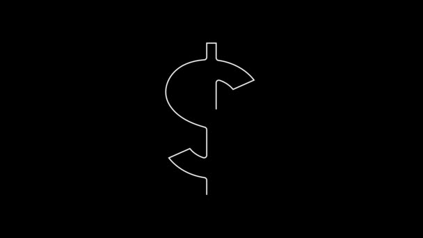 Icono Símbolo Línea Blanca Dollar Aislado Sobre Fondo Negro Dinero — Vídeos de Stock