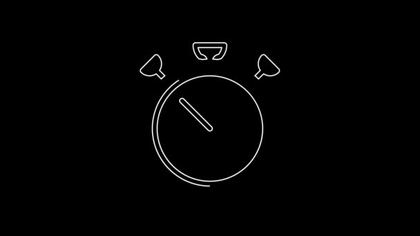 Weiße Linie Stoppuhr Symbol Isoliert Auf Schwarzem Hintergrund Zeitzeichen Chronometerzeichen — Stockvideo