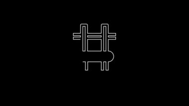 Siyah arka planda beyaz çizgi benç ve barbel simgesi var. Spor aletleri. Vücut geliştirme, ağırlık kaldırma, fitness konsepti. 4K Video hareketli grafik canlandırması.