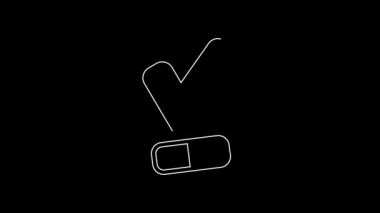 Siyah zemin üzerinde izole edilmiş beyaz çizgi haplı kapsül ikonu vitamin kompleksi. Sağlıklı bir yaşam tarzı. 4K Video hareketli grafik canlandırması.