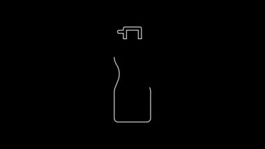 Beyaz çizgi fitness sallama simgesi siyah arkaplanda izole edildi. Su ve protein kokteylleri için kapaklı spor karıştırıcı şişesi. 4K Video hareketli grafik canlandırması.