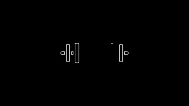 White line Barbell icon isolated on black background. Muscle lifting icon, fitness barbell, gym, sports equipment, exercise bumbbell. 4K Video motion graphic animation.