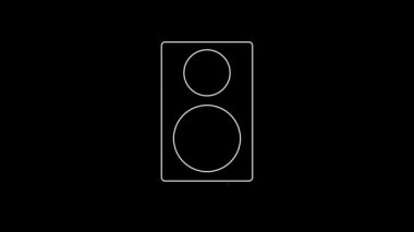 Beyaz çizgi Stereo hoparlör simgesi siyah arkaplanda izole edildi. Ses sistemi hoparlörleri. Müzik ikonu. Müzikal sütun hoparlörü. 4K Video hareketli grafik canlandırması.