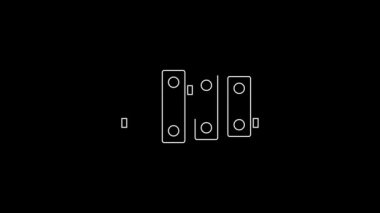 White line Xylophone - musical instrument with thirteen wooden bars and two percussion mallets icon isolated on black background. 4K Video motion graphic animation.