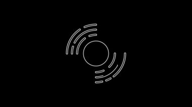 Siyah arkaplanda beyaz çizgi Vinil disk simgesi izole edildi. 4K Video hareketli grafik canlandırması.