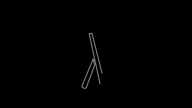 Siyah arkaplanda beyaz çizgili Drum çubukları simgesi var. Müzik aleti. 4K Video hareketli grafik canlandırması.