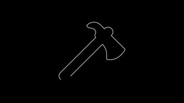 White line Firefighter axe icon isolated on black background. Fire axe. 4K Video motion graphic animation.