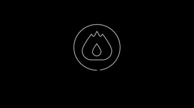 White line Map pointer with fire flame icon isolated on black background. Fire nearby. 4K Video motion graphic animation.