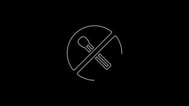 White line No fire match icon isolated on black background. No open flame. Burning match crossed in circle. 4K Video motion graphic animation.