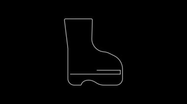 White line Fire boots icon isolated on black background. 4K Video motion graphic animation.
