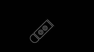 Beyaz çizgi el feneri simgesi siyah arkaplanda izole edildi. 4K Video hareketli grafik canlandırması.